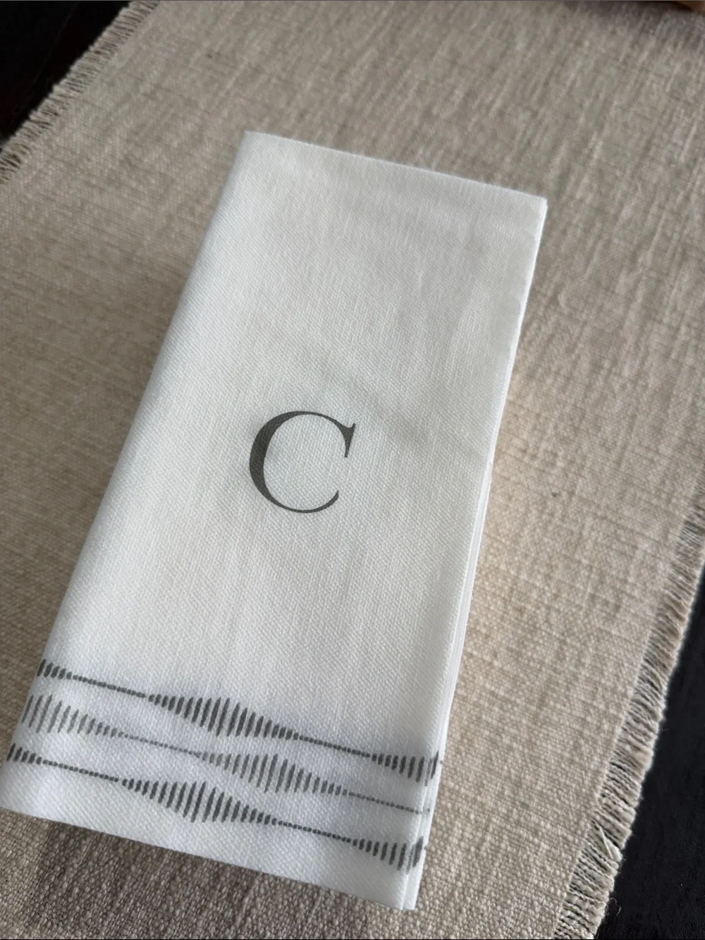 💕Set of 30 Monogram 'C' White Paper Napkins with Gray Stripe